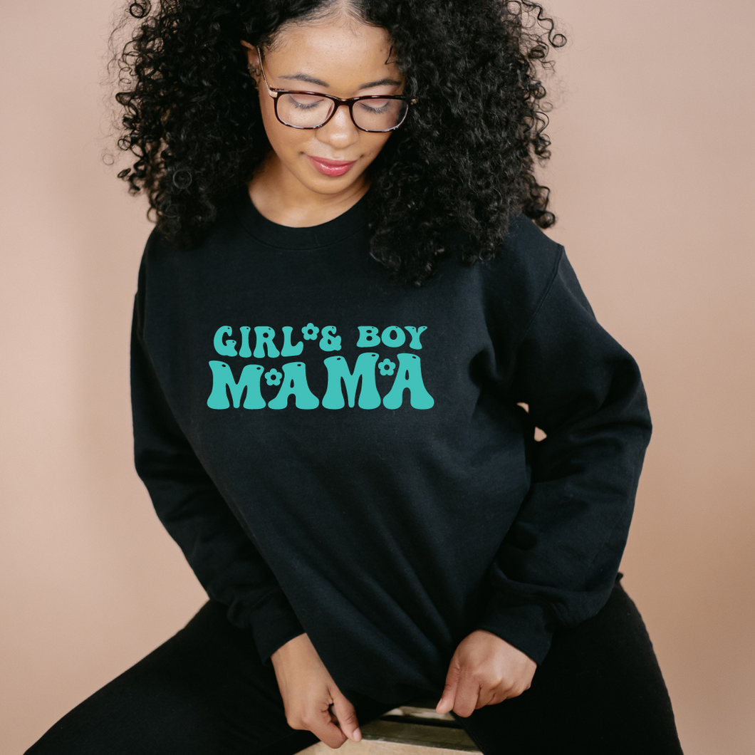 floral girl and boy mama crewneck